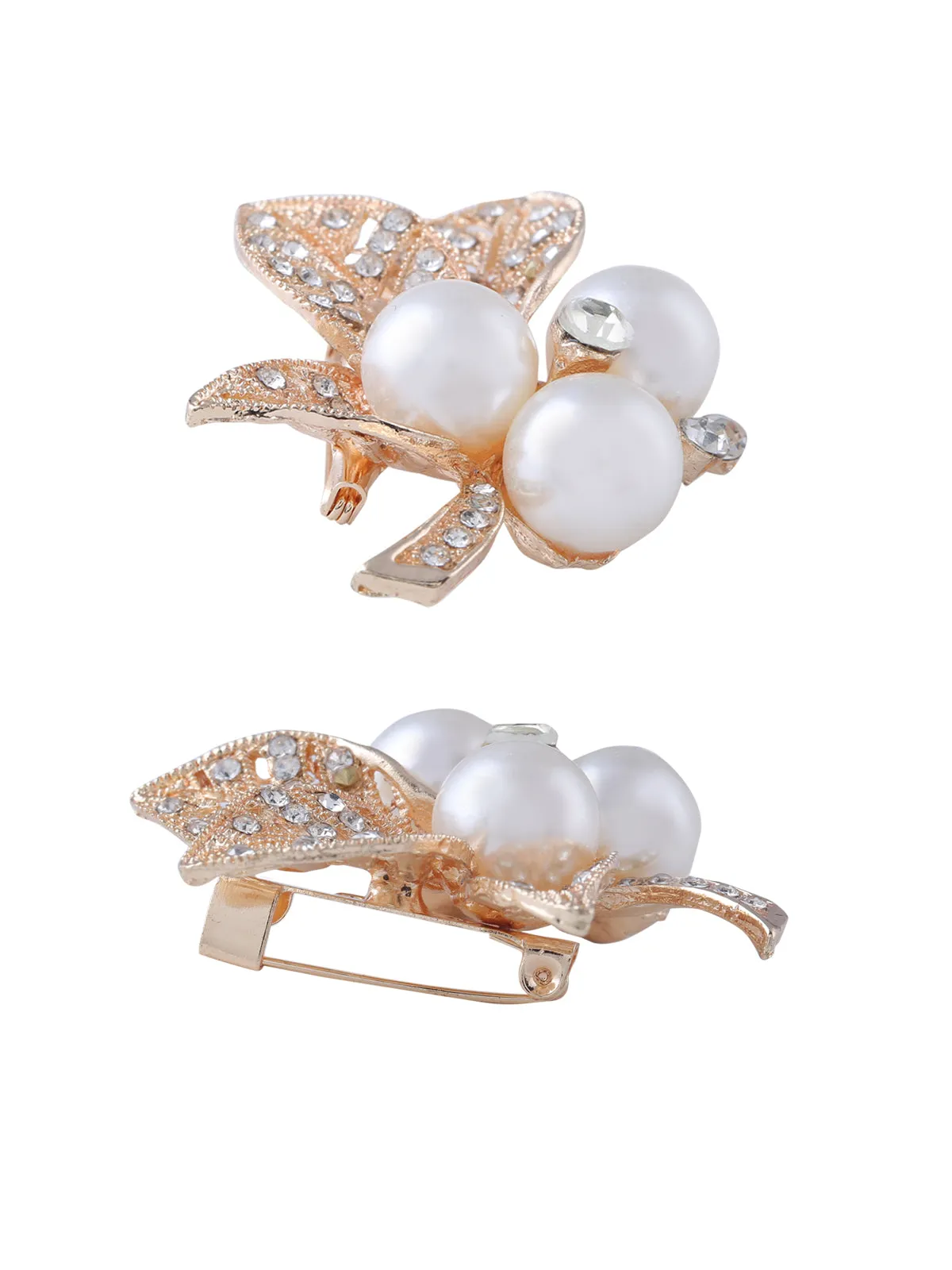 Sparkling Diamond & Pearl Leaf Shape Brooch