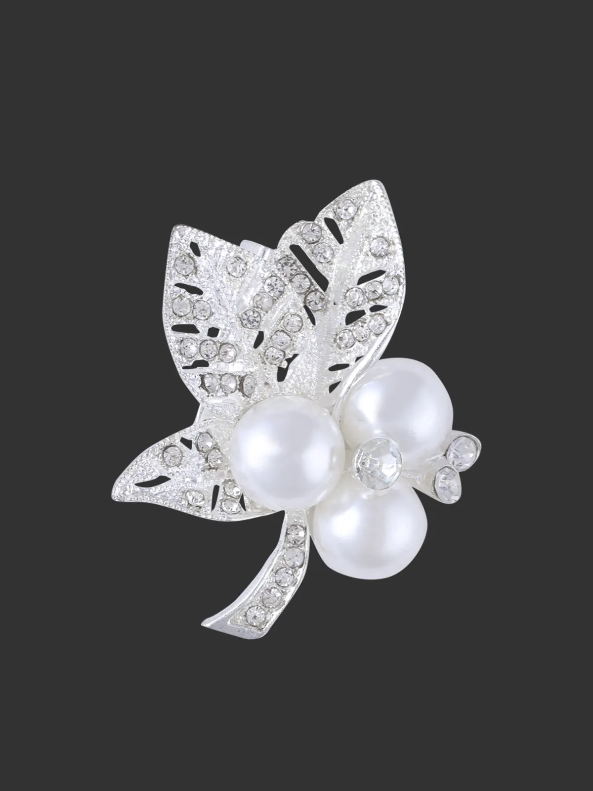 Sparkling Diamond & Pearl Leaf Shape Brooch