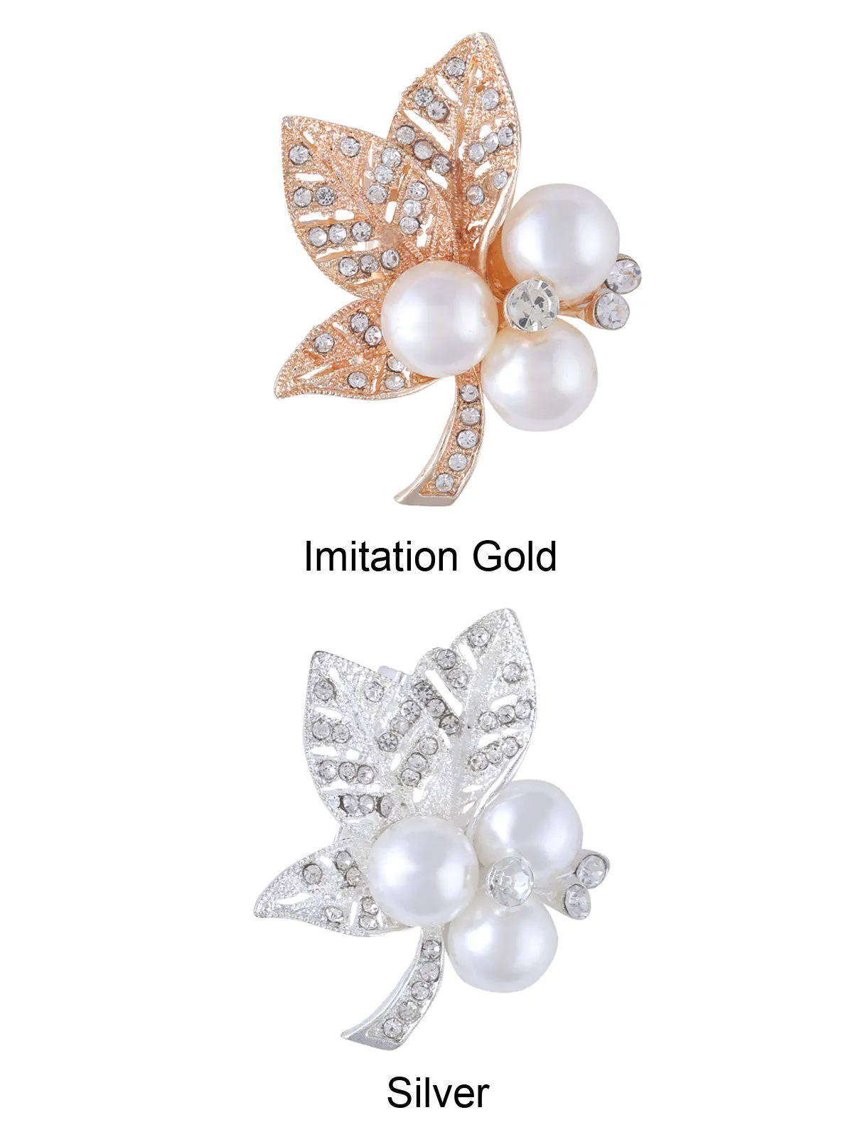 Sparkling Diamond & Pearl Leaf Shape Brooch