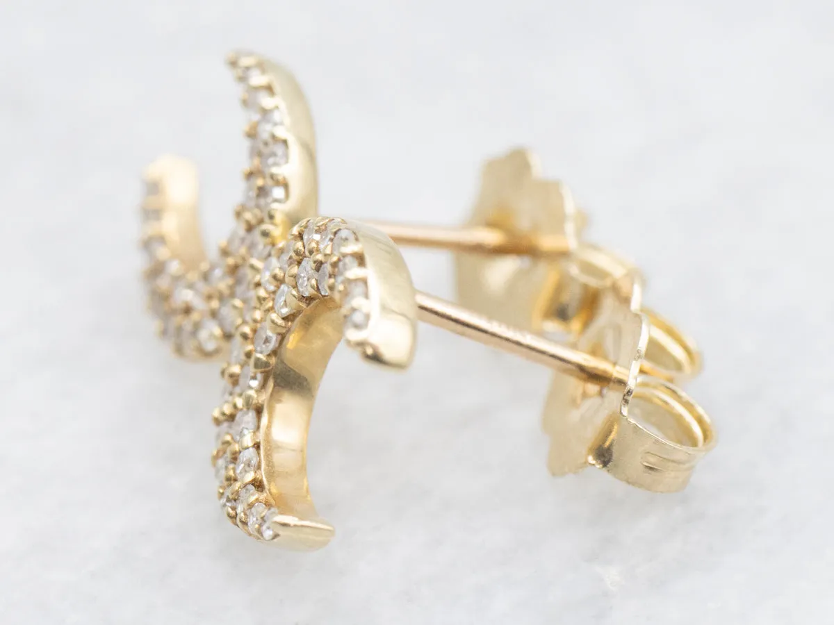 Sparkling Diamond Crescent Moon Stud Earrings