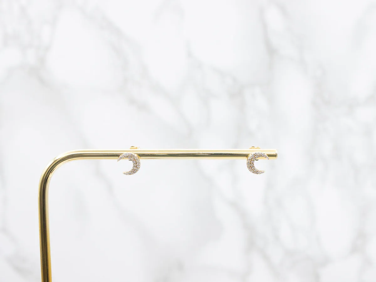 Sparkling Diamond Crescent Moon Stud Earrings