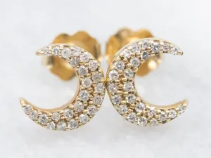Sparkling Diamond Crescent Moon Stud Earrings