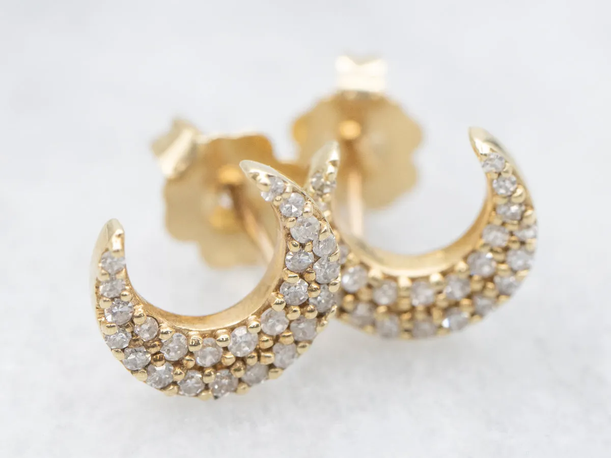 Sparkling Diamond Crescent Moon Stud Earrings