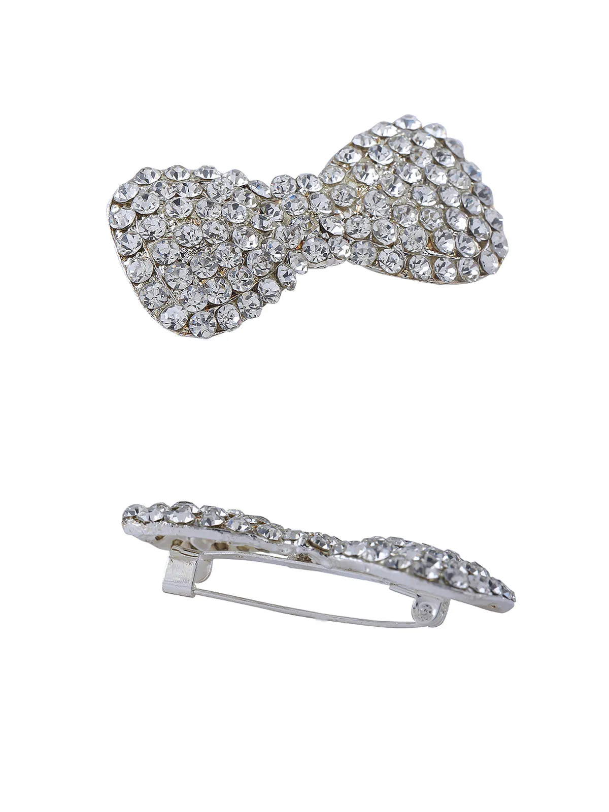 Sparkling Shiny Silver Diamond Bow Brooch