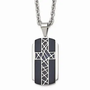 Stainless Steel Brushed and Polished Black IP-plated Cross Necklace