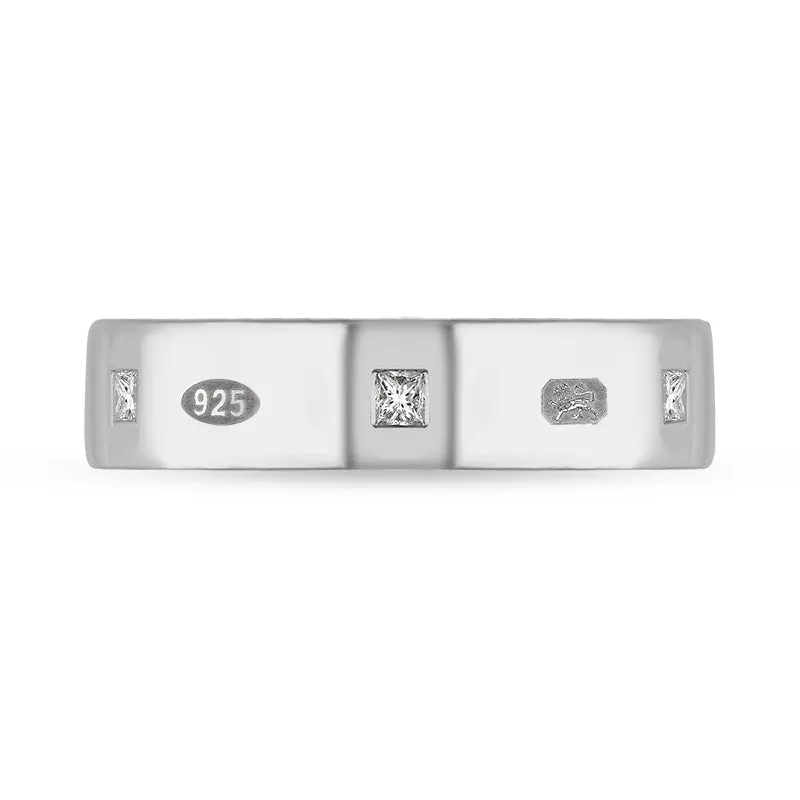 Sterling Silver 0.24ct Diamond King's Coronation Hallmark Princess Cut 5mm Ring D