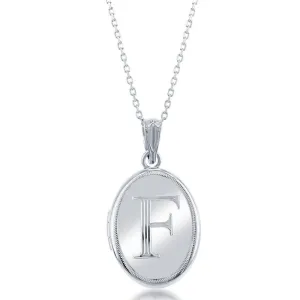 Sterling Silver Center F Initial Oval Locket Chain