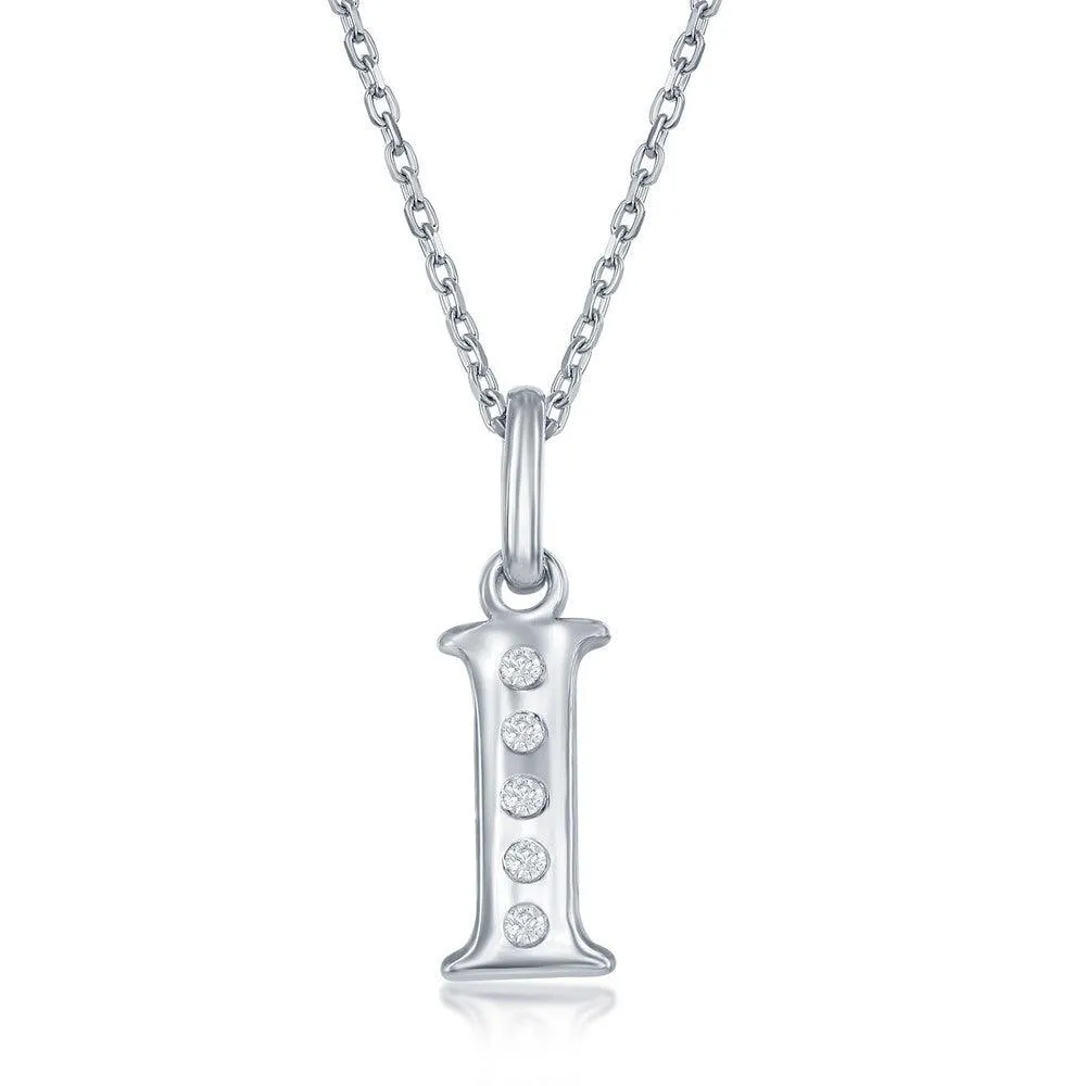 Sterling Silver Diamond "I" Initial Pendant Chain