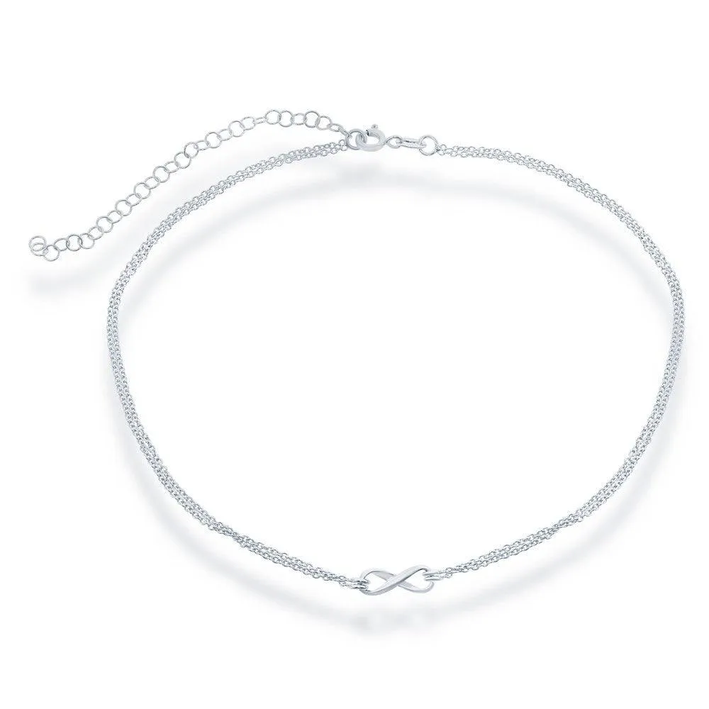Sterling Silver Double Strand Infinity Choker Necklace