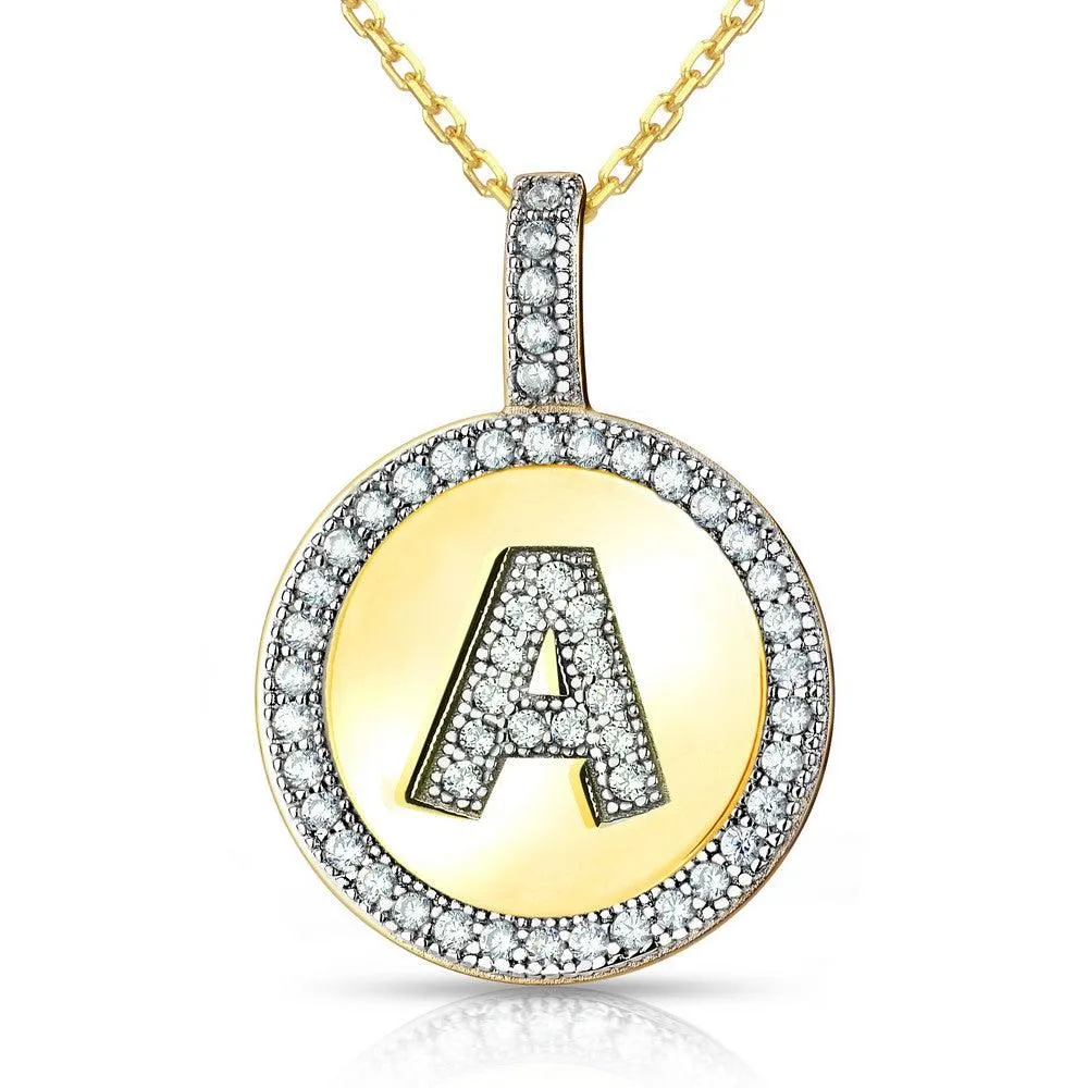 Sterling Silver Gold Plated Circle "A" Pendant with Chain
