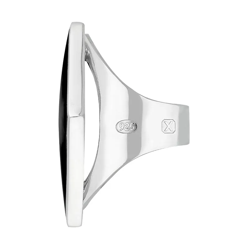 Sterling Silver Whitby Jet Hallmark Large Rhombus Ring