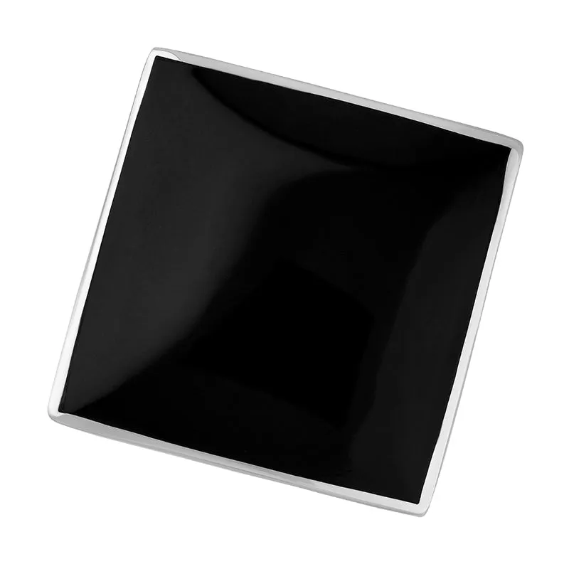 Sterling Silver Whitby Jet Hallmark Large Rhombus Ring