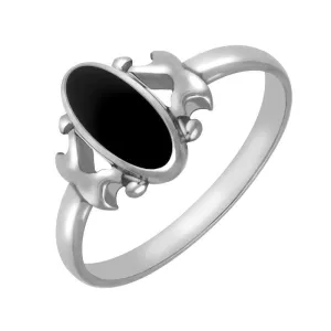 Sterling Silver Whitby Jet Oval Stone Set Ring