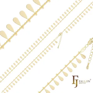 Teardrop glossy link anklet chains plated in 14K Gold, Rose Gold