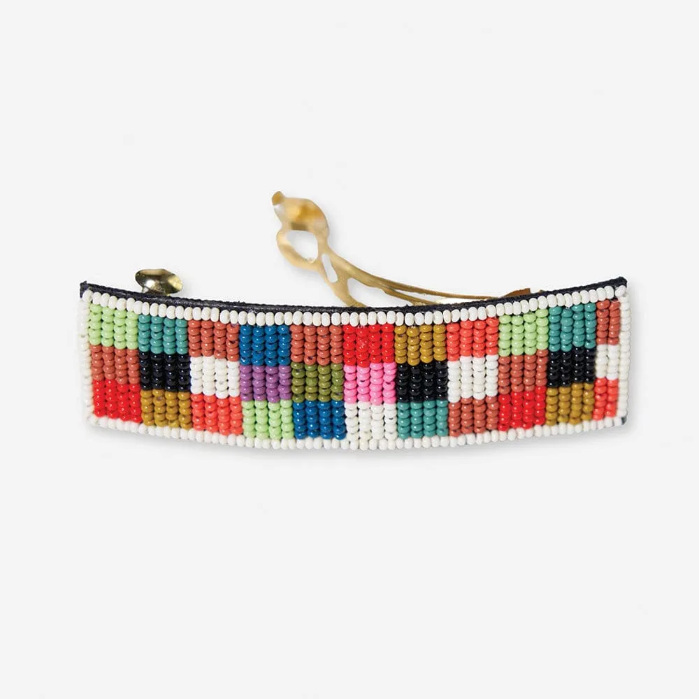 Theresa Checked Beaded Hair Barrette Multicolored