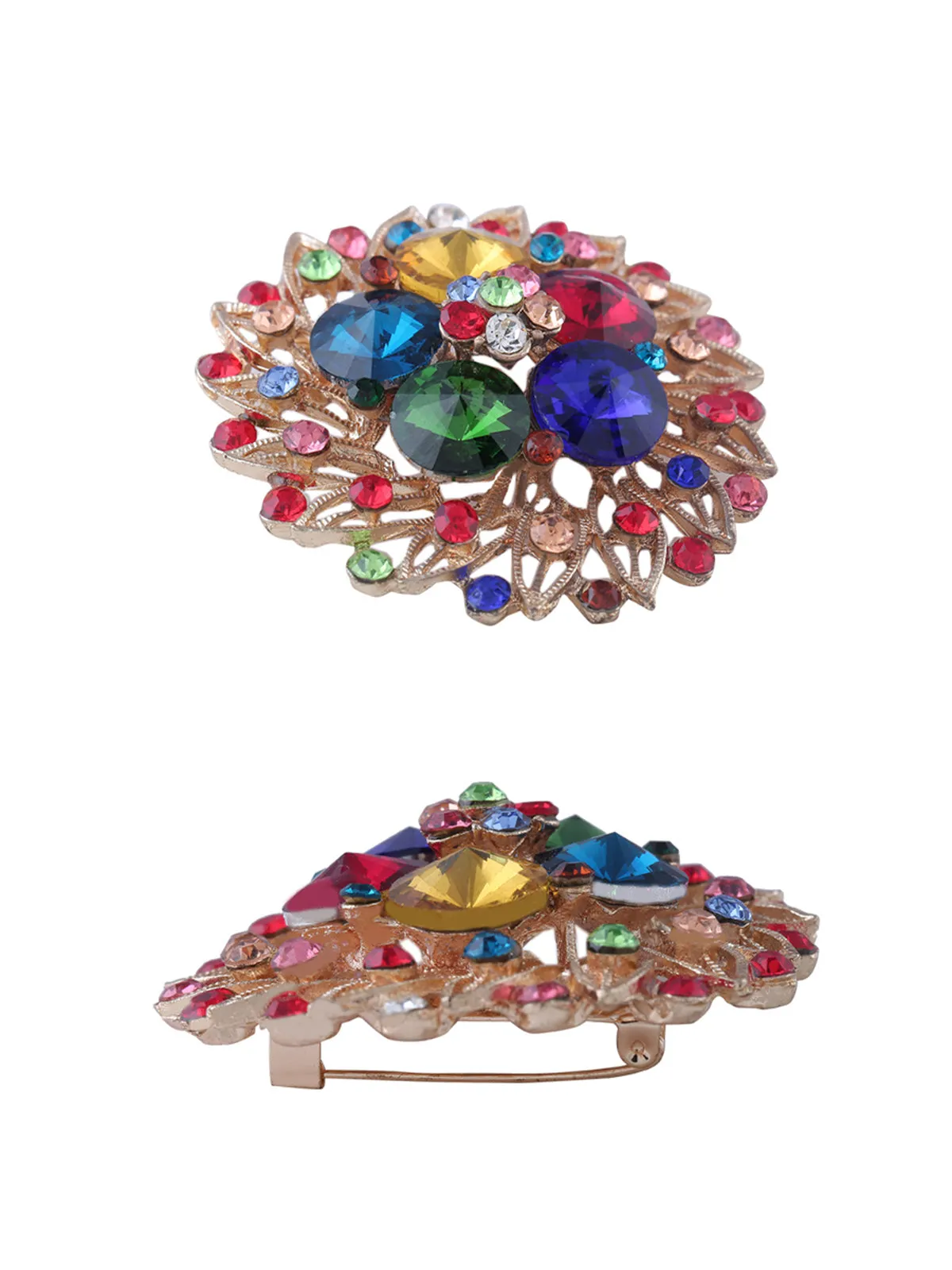Traditional Multicoloured Diamond Flower Brooch
