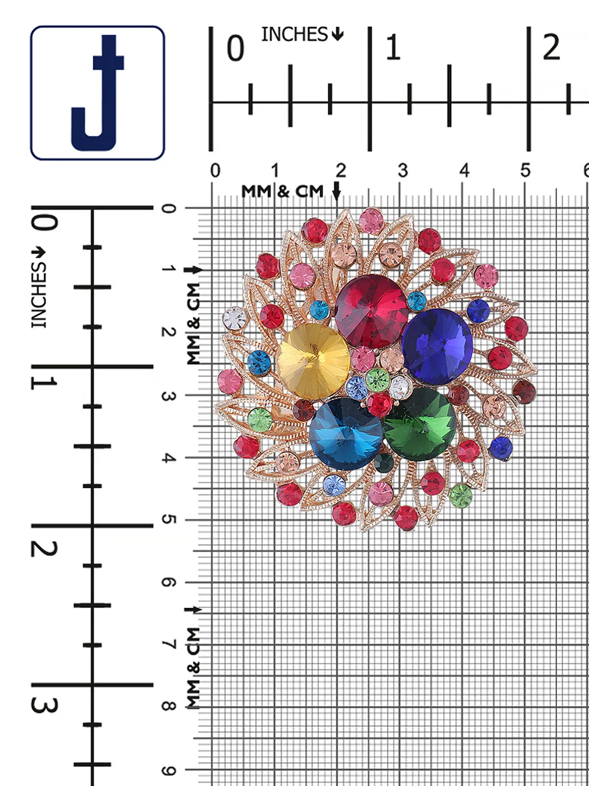 Traditional Multicoloured Diamond Flower Brooch