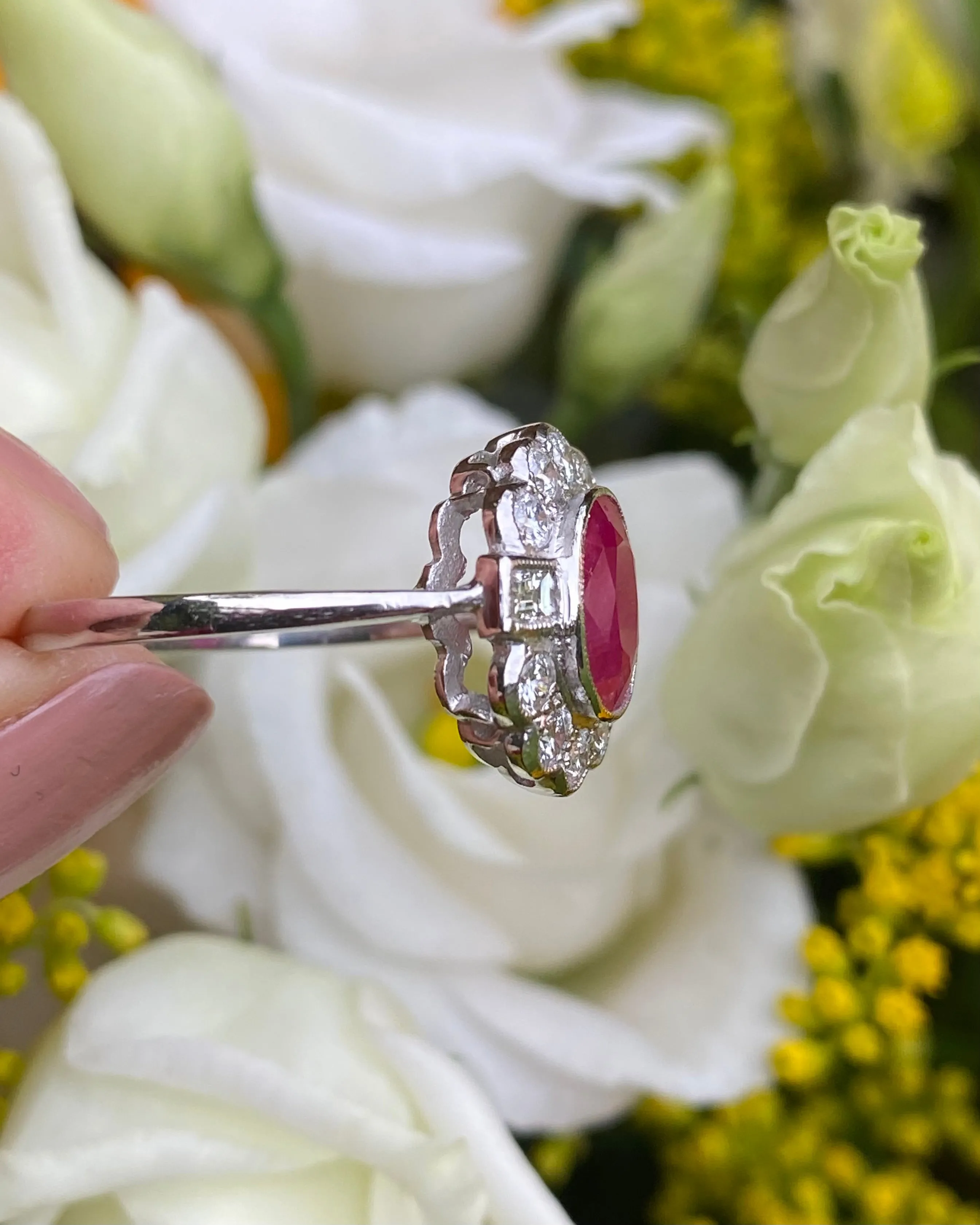 Traditional Style Ruby and Diamond Cluster Platinum Ring 0.55ct   1.40ct