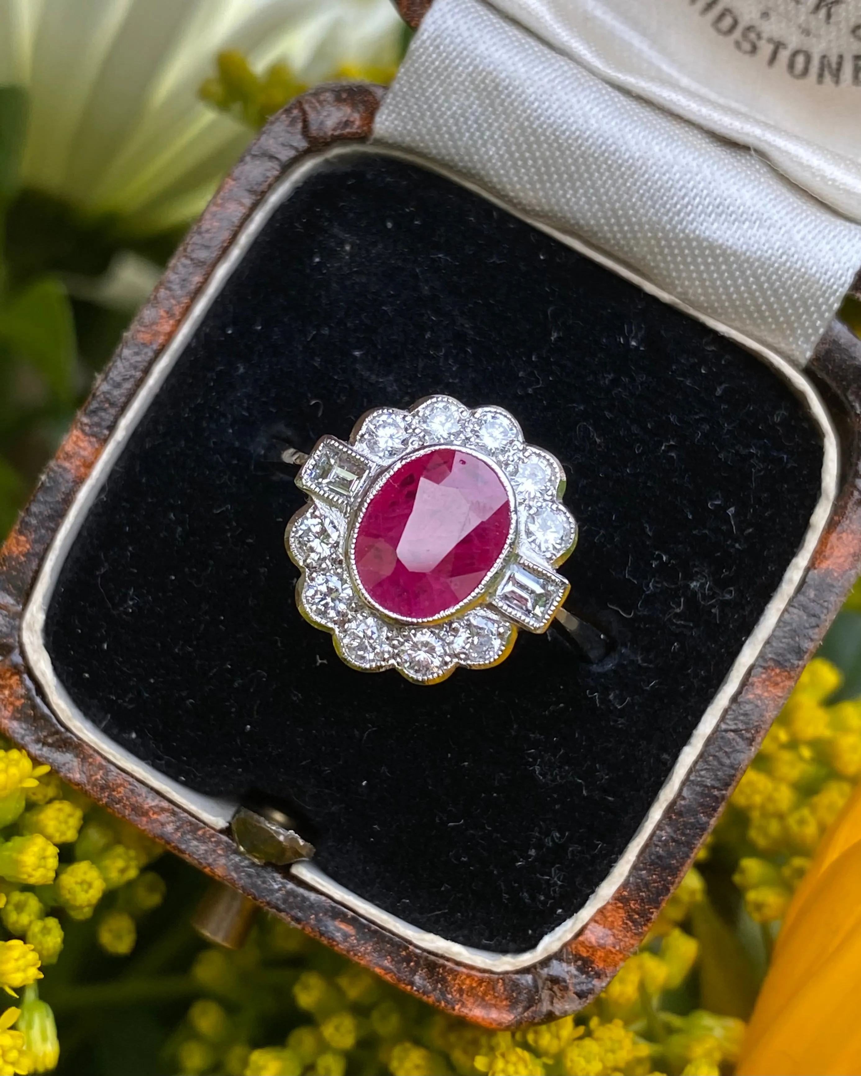 Traditional Style Ruby and Diamond Cluster Platinum Ring 0.55ct   1.40ct