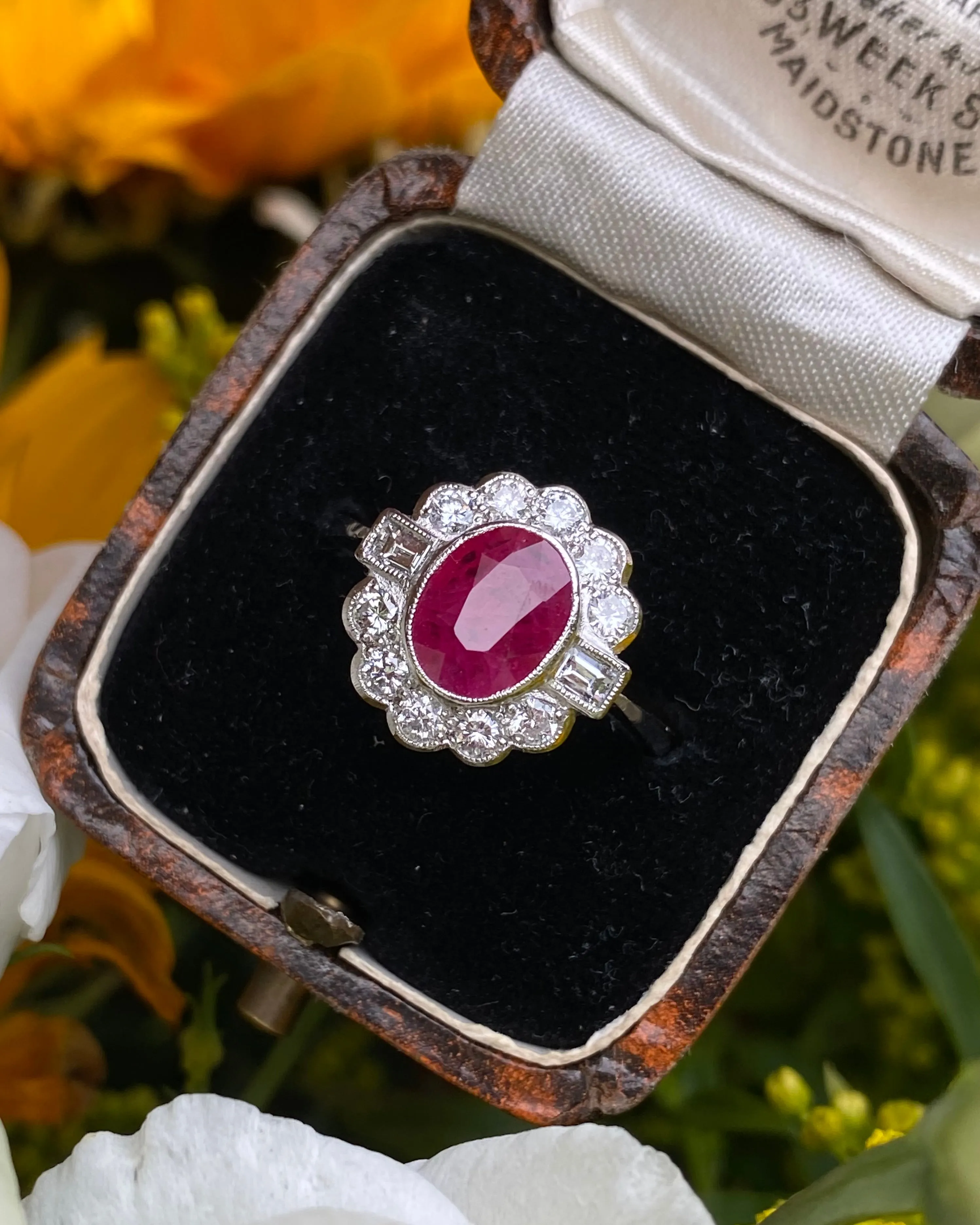 Traditional Style Ruby and Diamond Cluster Platinum Ring 0.55ct   1.40ct