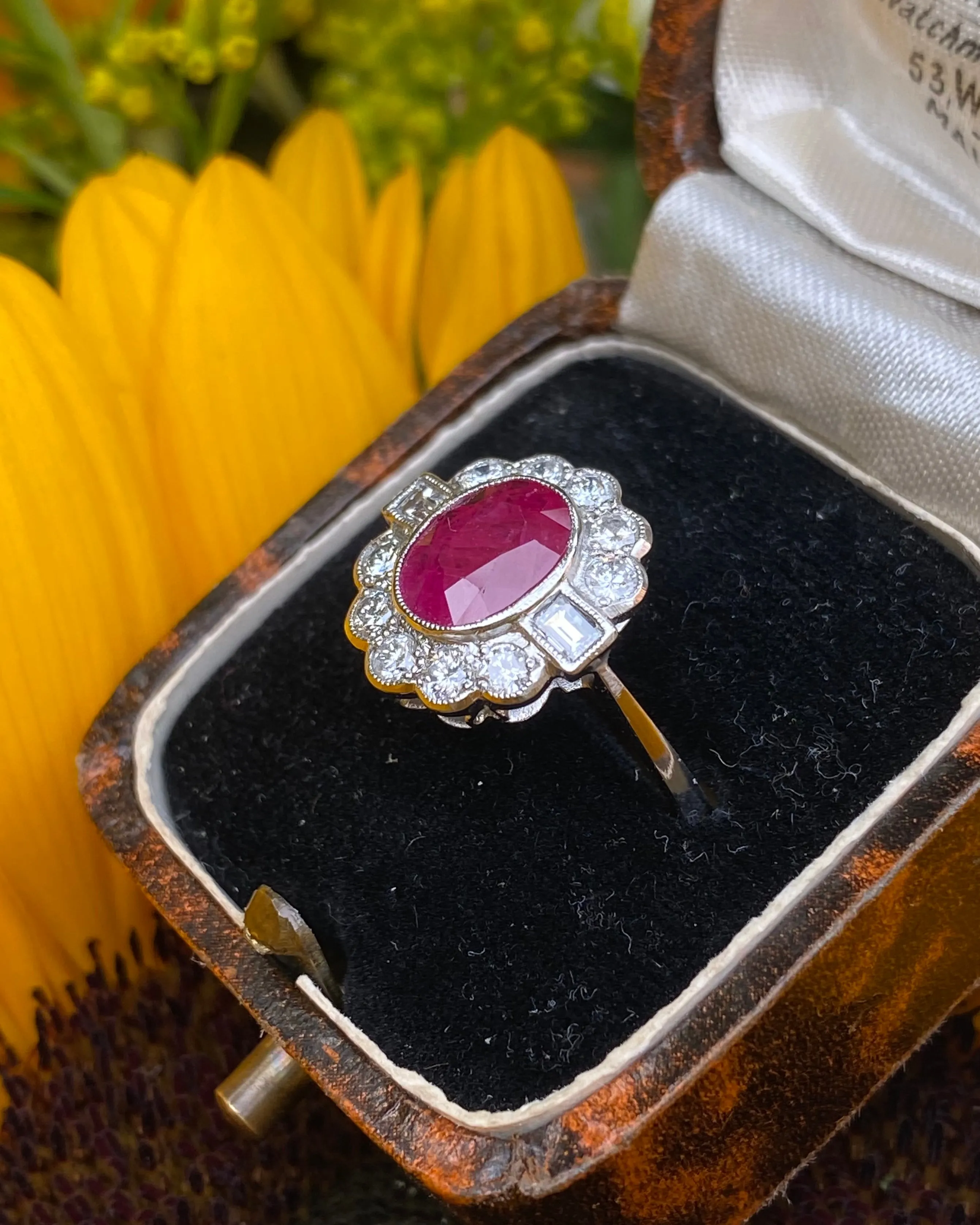 Traditional Style Ruby and Diamond Cluster Platinum Ring 0.55ct   1.40ct