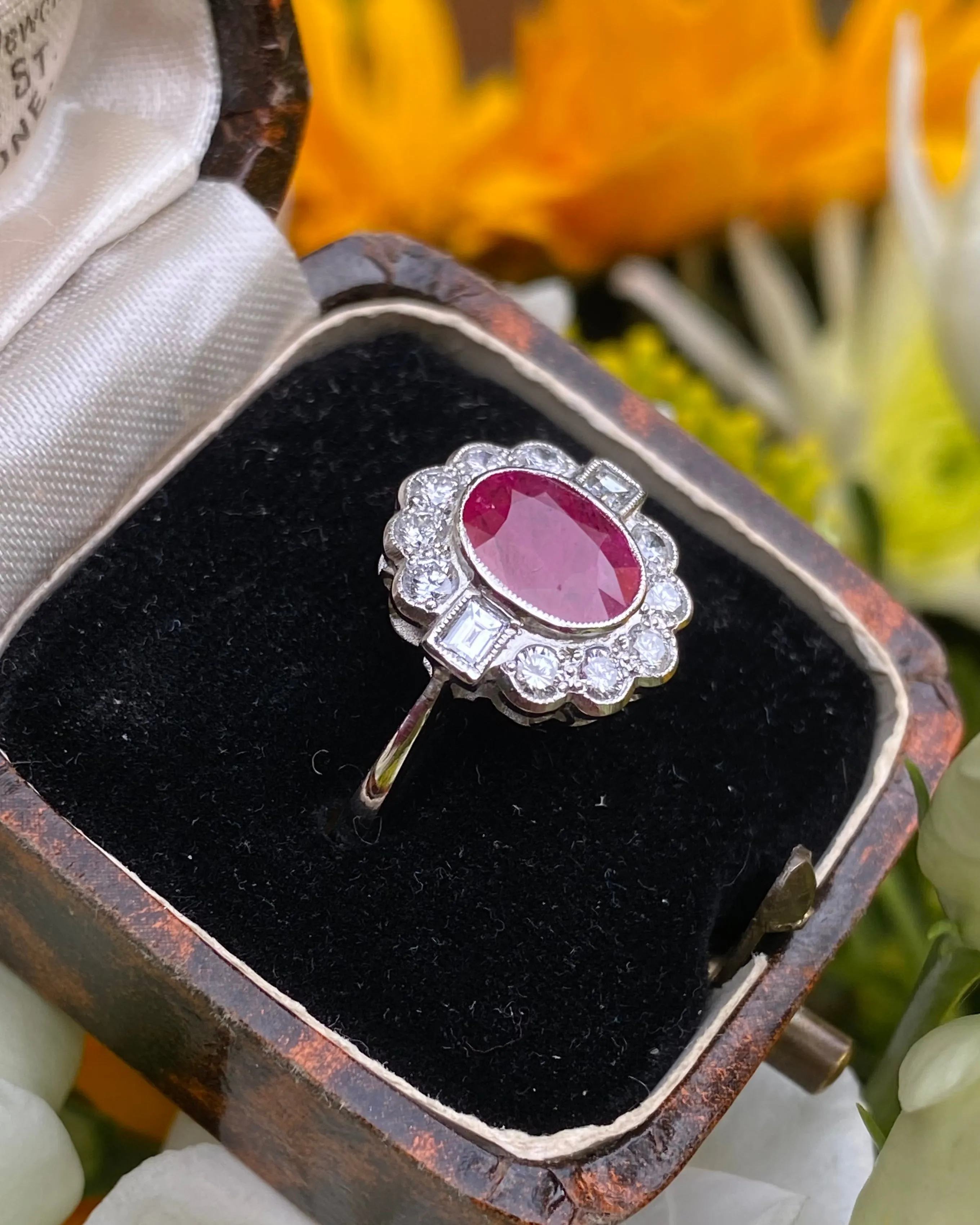 Traditional Style Ruby and Diamond Cluster Platinum Ring 0.55ct   1.40ct