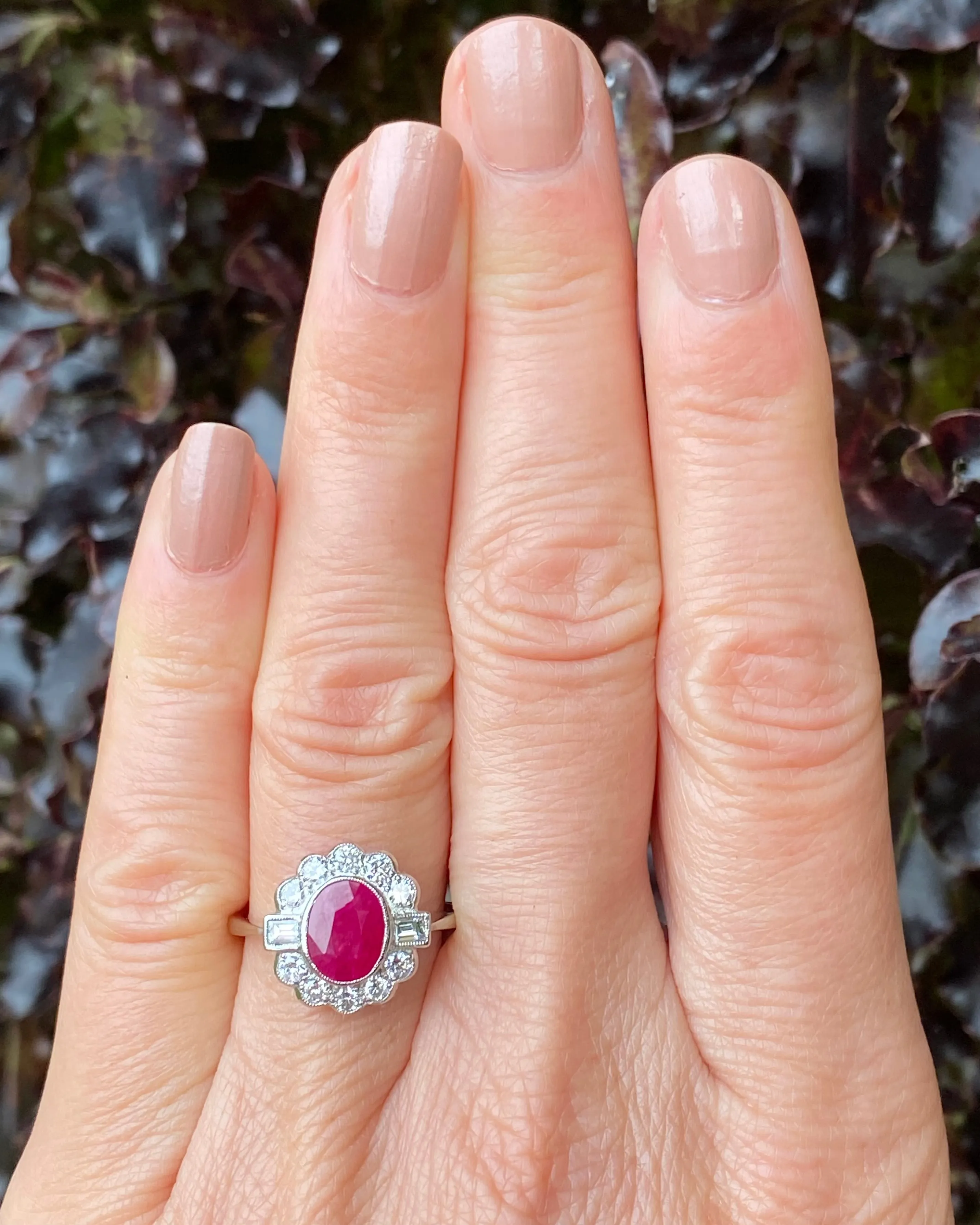 Traditional Style Ruby and Diamond Cluster Platinum Ring 0.55ct   1.40ct