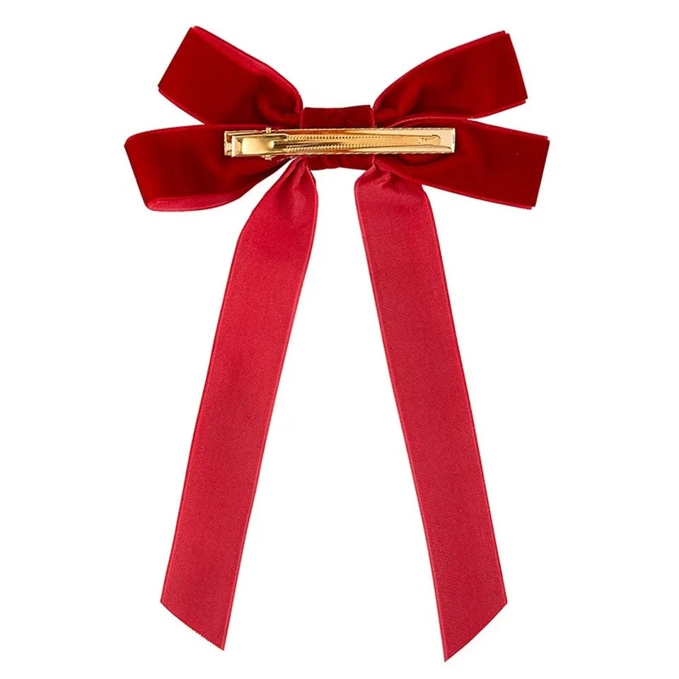 Velvet Bow Clips - Blush/Red