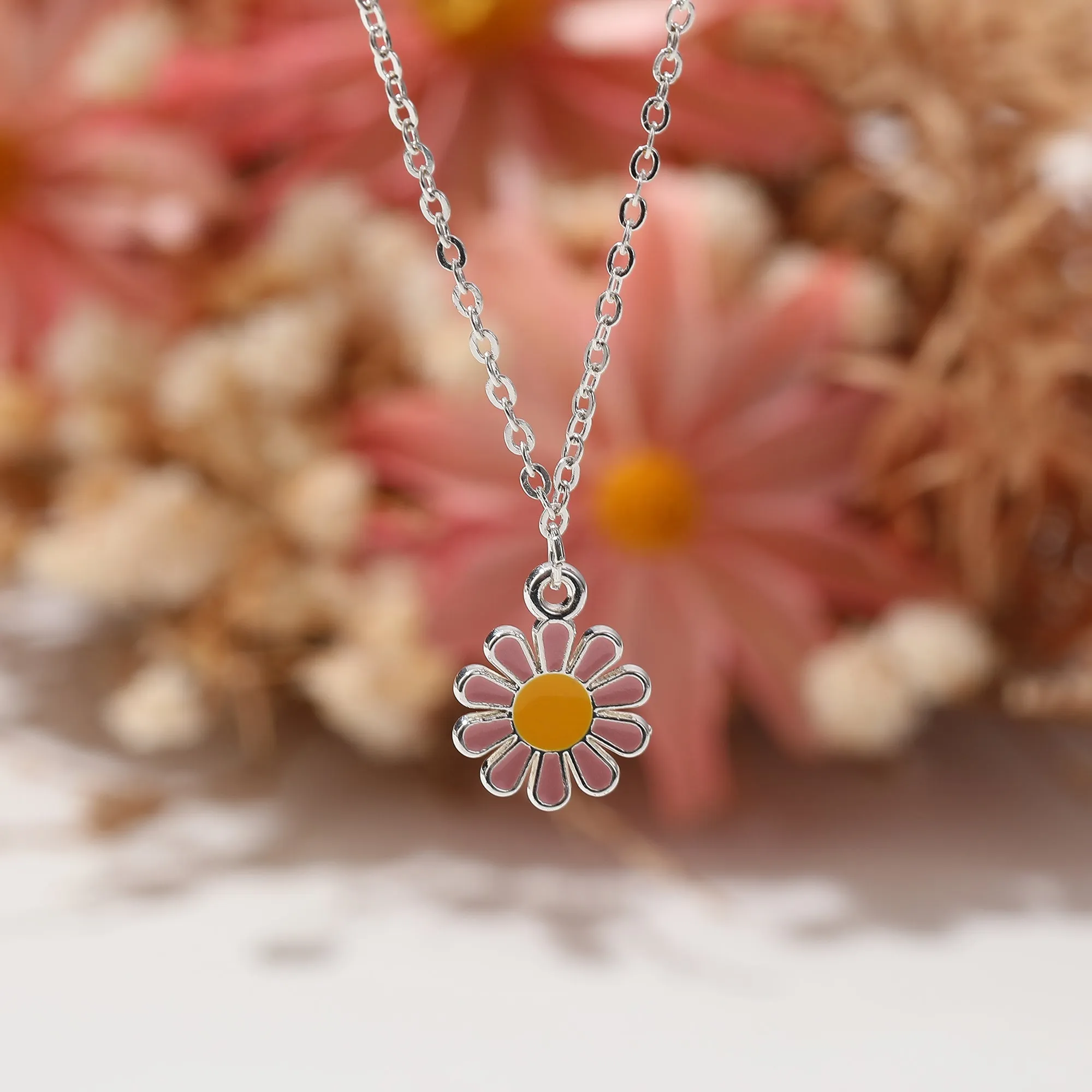 Vibrant Daisy Charm Anklet with Silver Chain - Colorful Summer Jewelry for Women