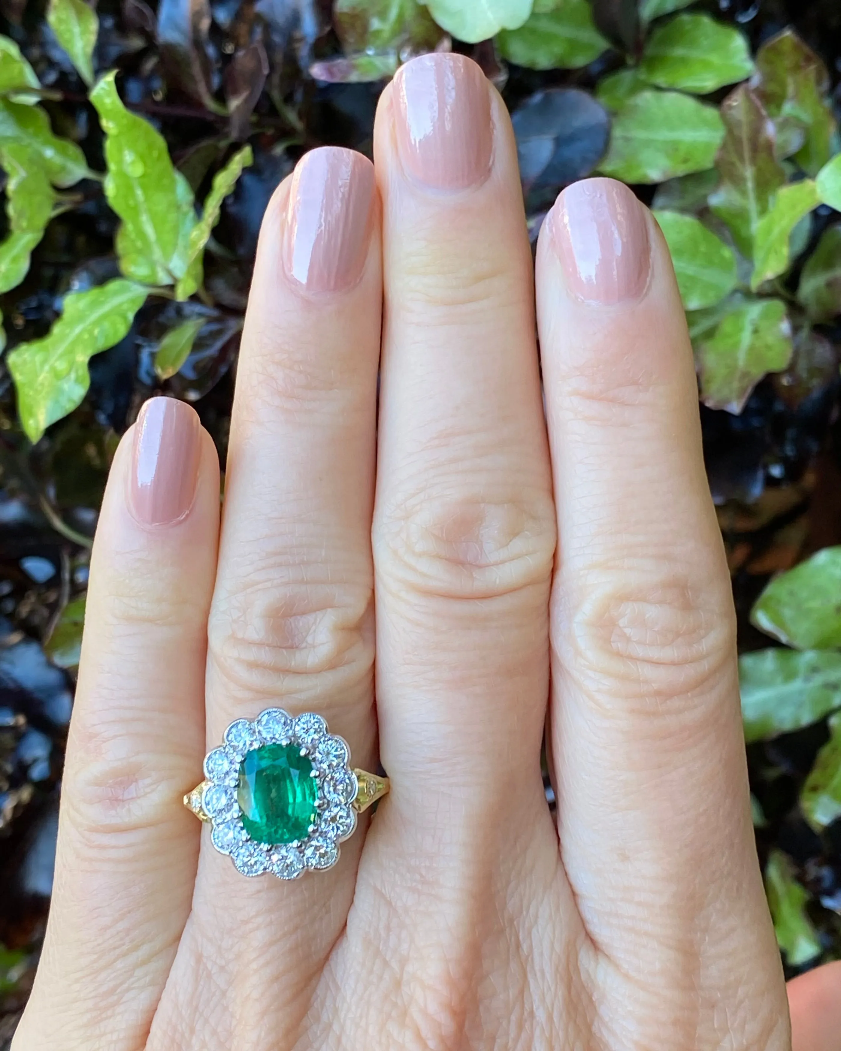 Victorian Emerald and Diamond Cluster Ring 18ct Yellow Gold 1.35ct   2.26ct