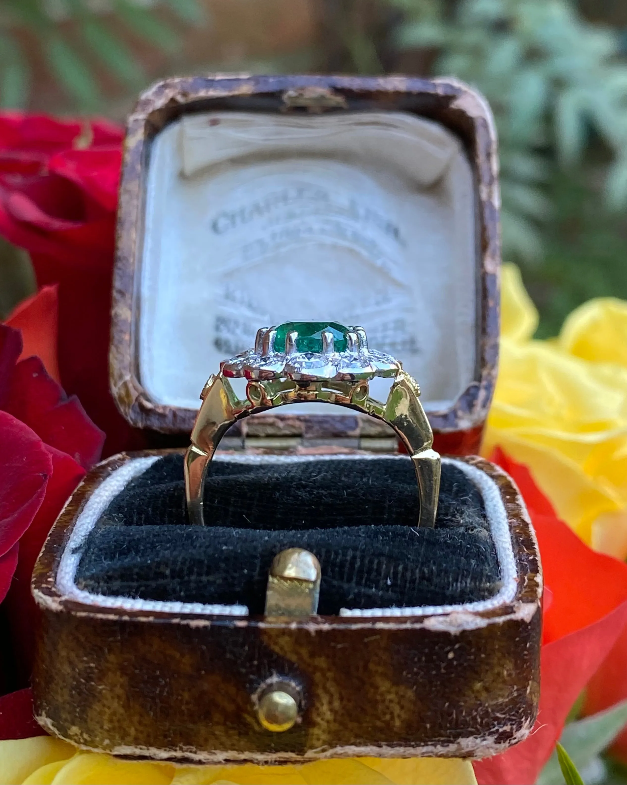 Victorian Emerald and Diamond Cluster Ring 18ct Yellow Gold 1.35ct   2.26ct