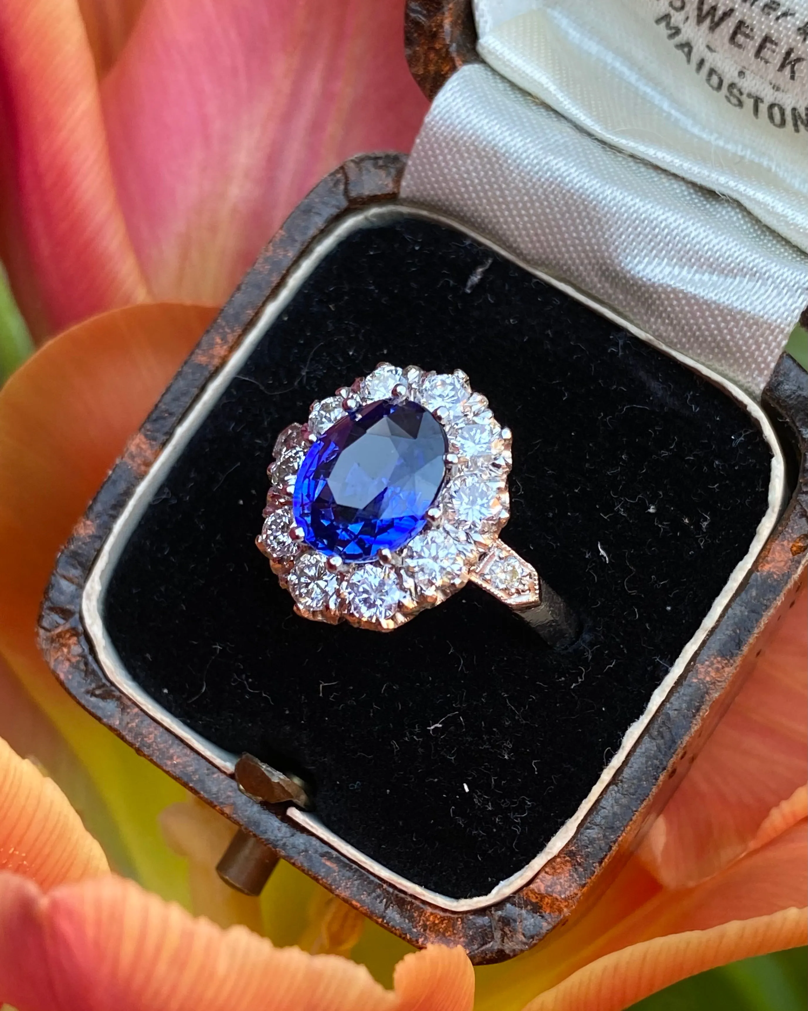 Victorian Sapphire and Diamond Cluster Platinum Ring 1.35ct   2.55ct