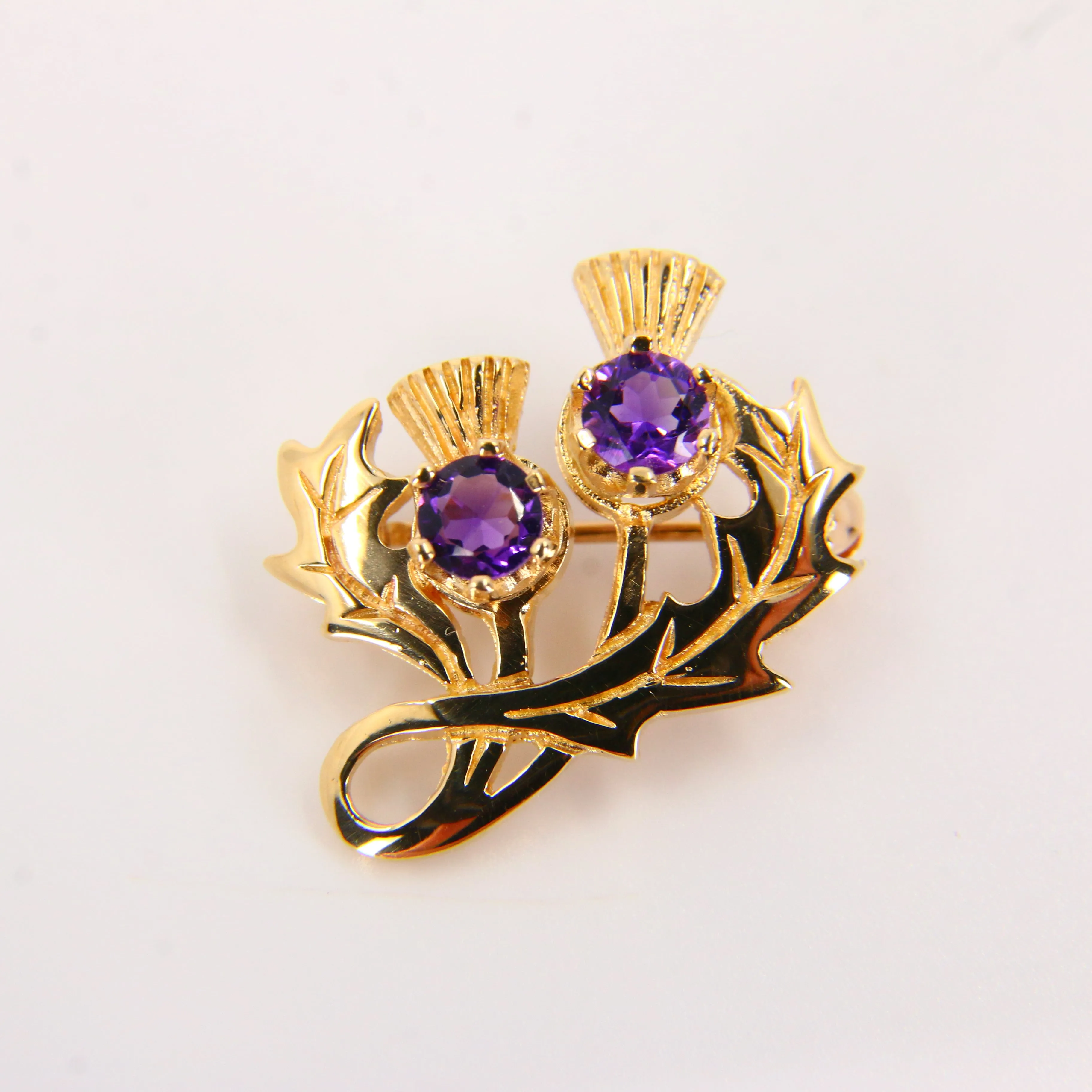 Vintage 9ct Thistle Brooch Hallmarked Solid Yellow Gold Flower of Scotland Gift