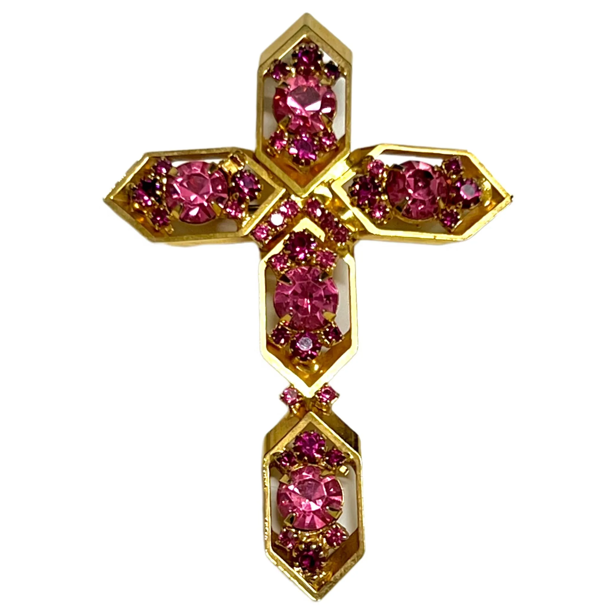 Vintage Brooch - Pink Cross