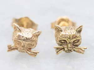 Vintage Gold Kitty-Cat Stud Earrings