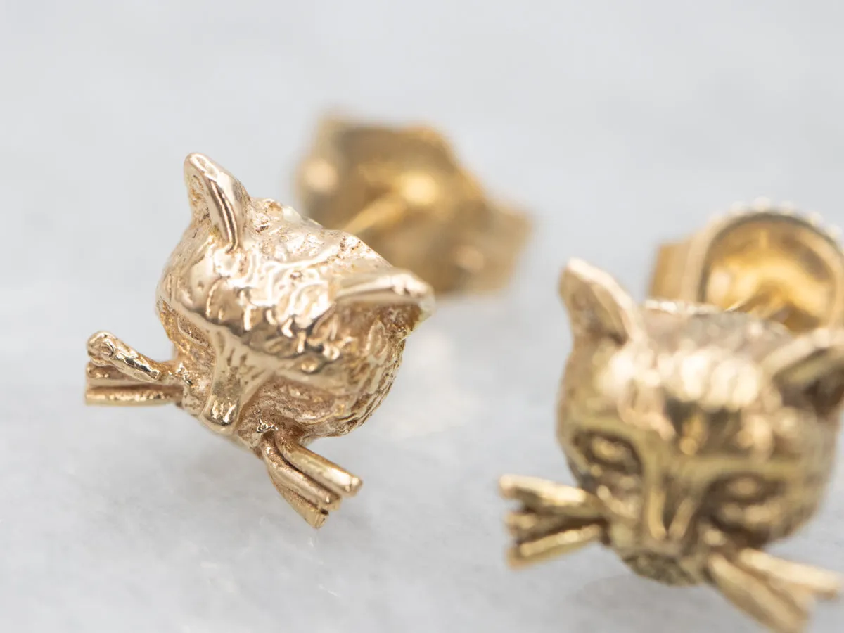 Vintage Gold Kitty-Cat Stud Earrings