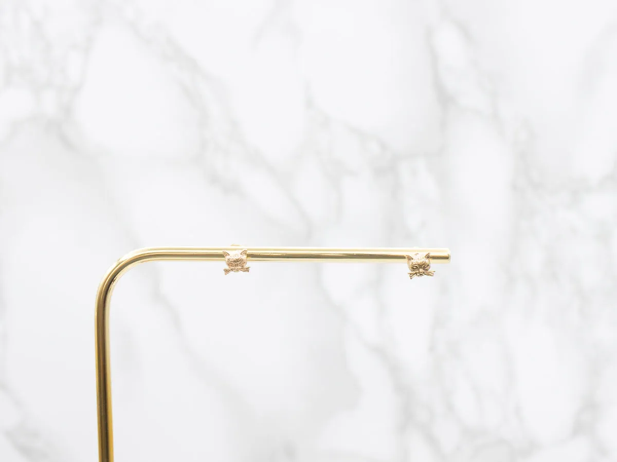Vintage Gold Kitty-Cat Stud Earrings