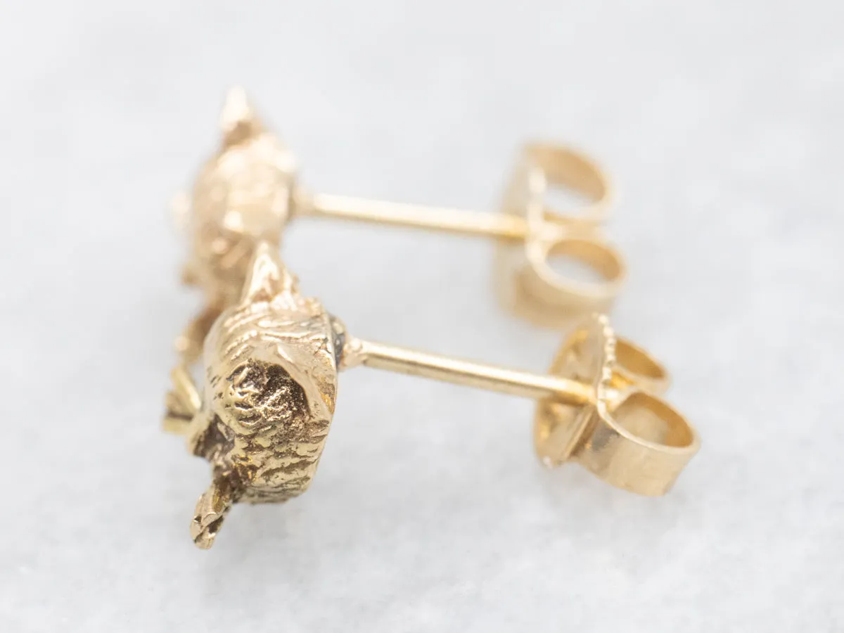 Vintage Gold Kitty-Cat Stud Earrings