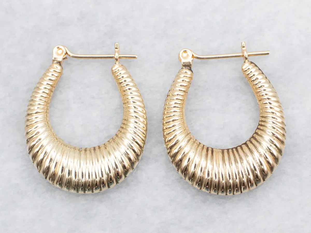 Vintage Ribbed Yellow Gold Hoop Earrings