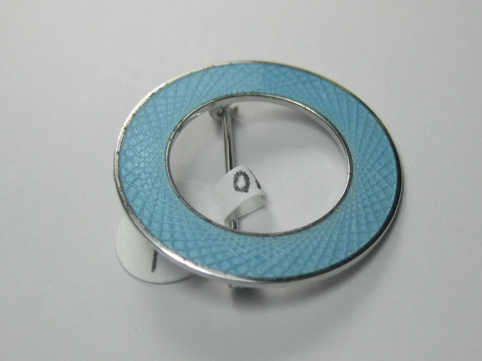 Vintage Sterling Aqua Guilloche Circle Brooch, 1960's