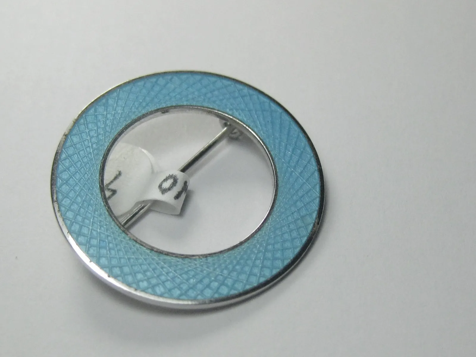 Vintage Sterling Aqua Guilloche Circle Brooch, 1960's