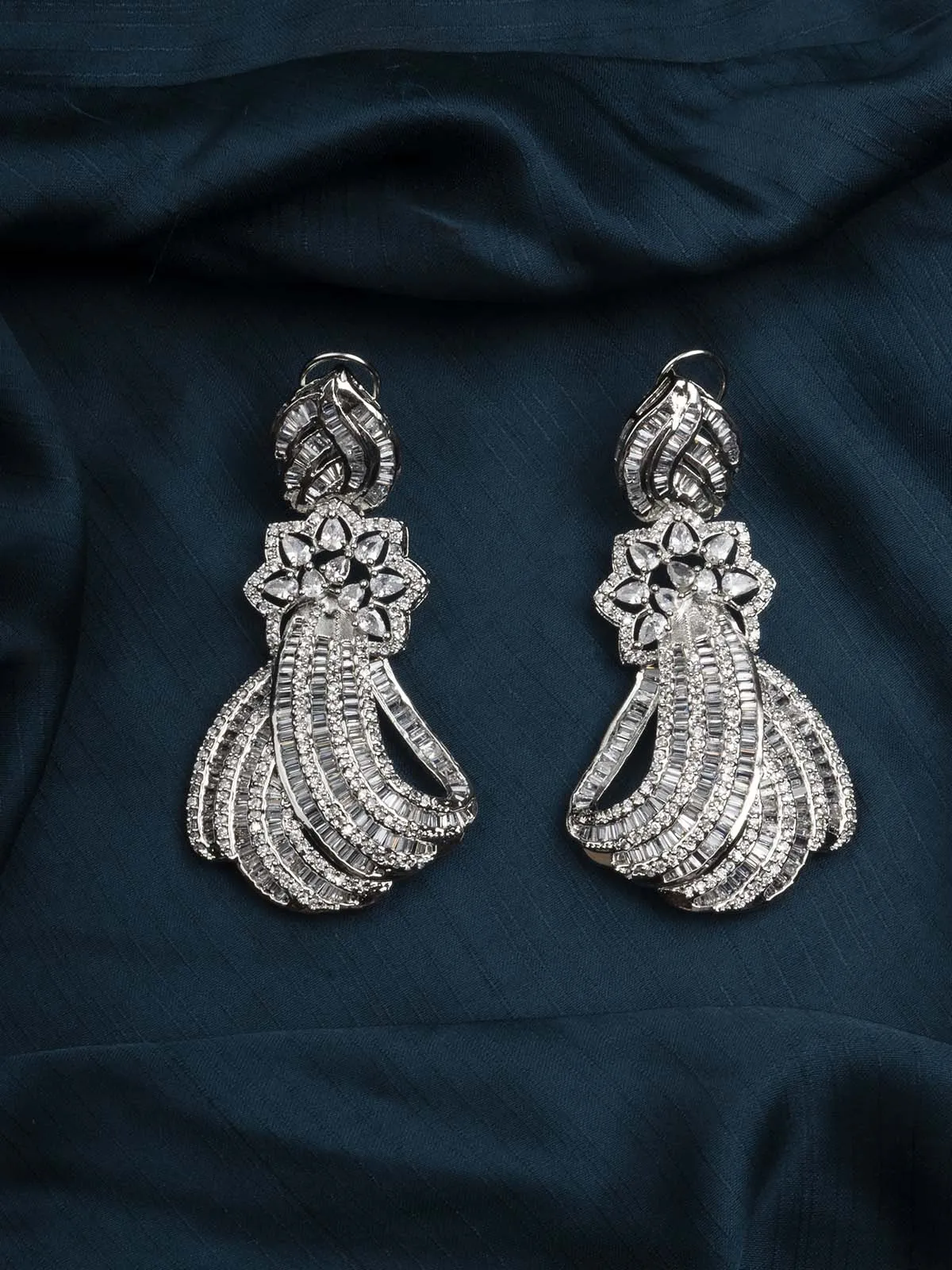 White Color Silver Plated Faux Diamond Earrings - CZEAR538