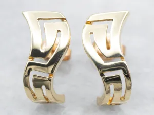 Yellow Gold Abstract Greek Key Stud Earrings