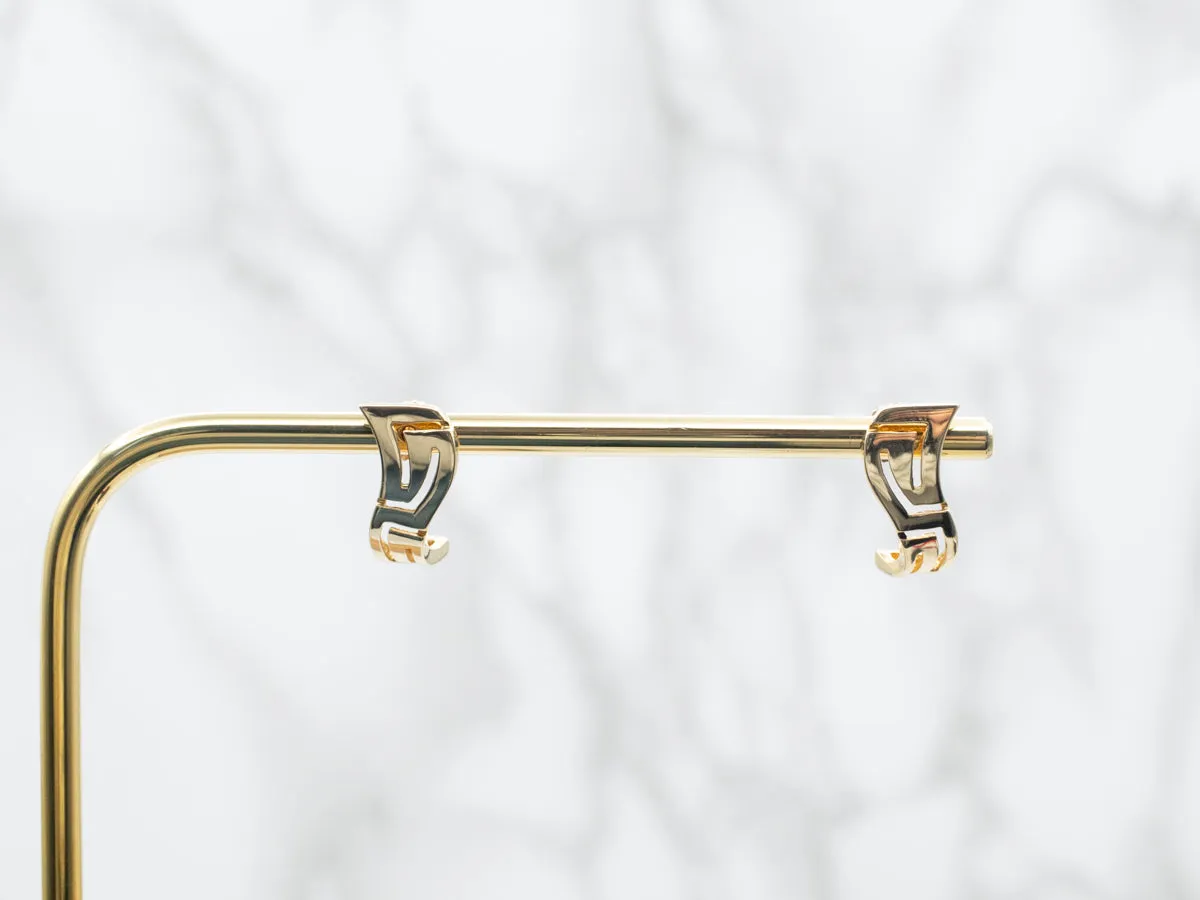 Yellow Gold Abstract Greek Key Stud Earrings