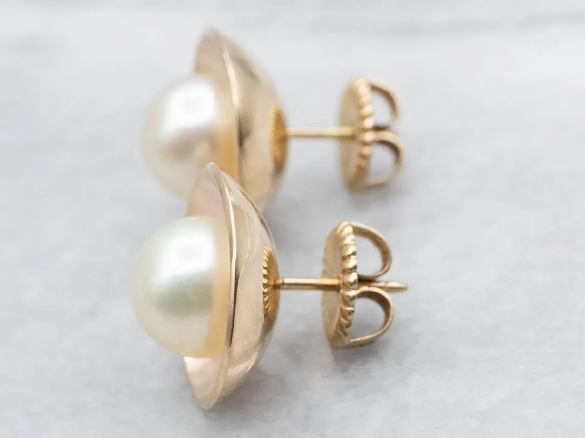 Yellow Gold Saltwater Pearl Stud Earrings