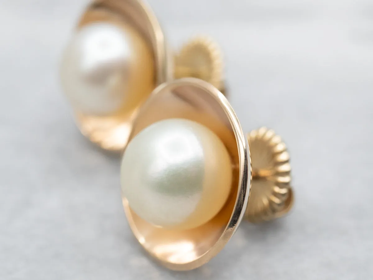 Yellow Gold Saltwater Pearl Stud Earrings