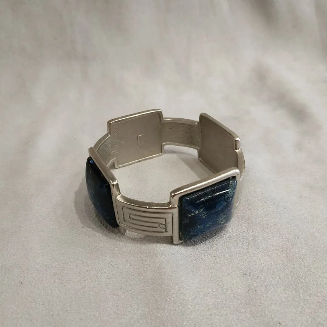 Yves Saint Laurent Silver Blue Bracelet with Dichroic Glass