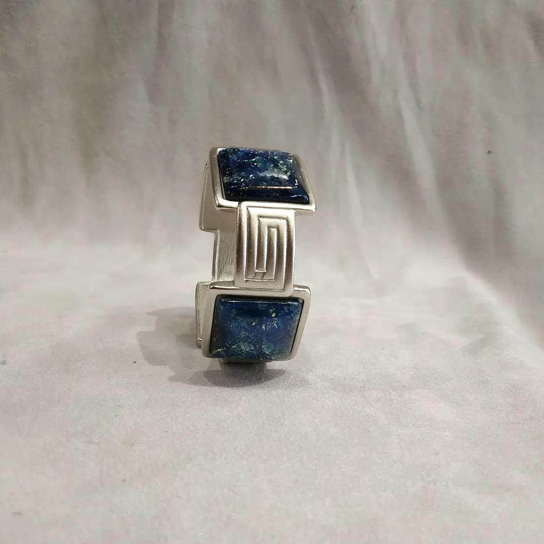 Yves Saint Laurent Silver Blue Bracelet with Dichroic Glass